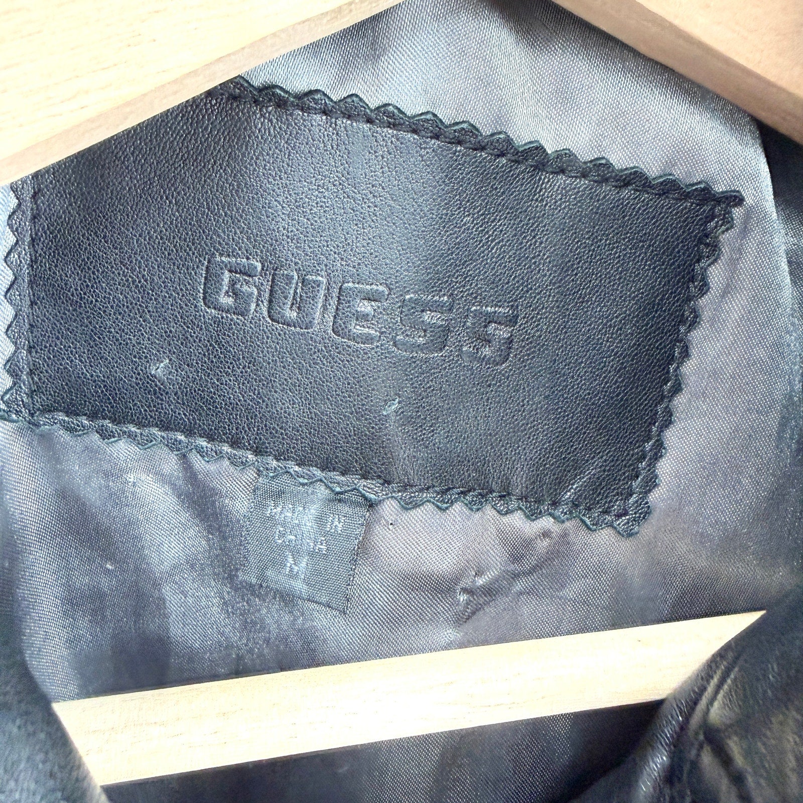 Vintage 90s Guess Mod Black Genuine Leather Double-Breasted Jacket