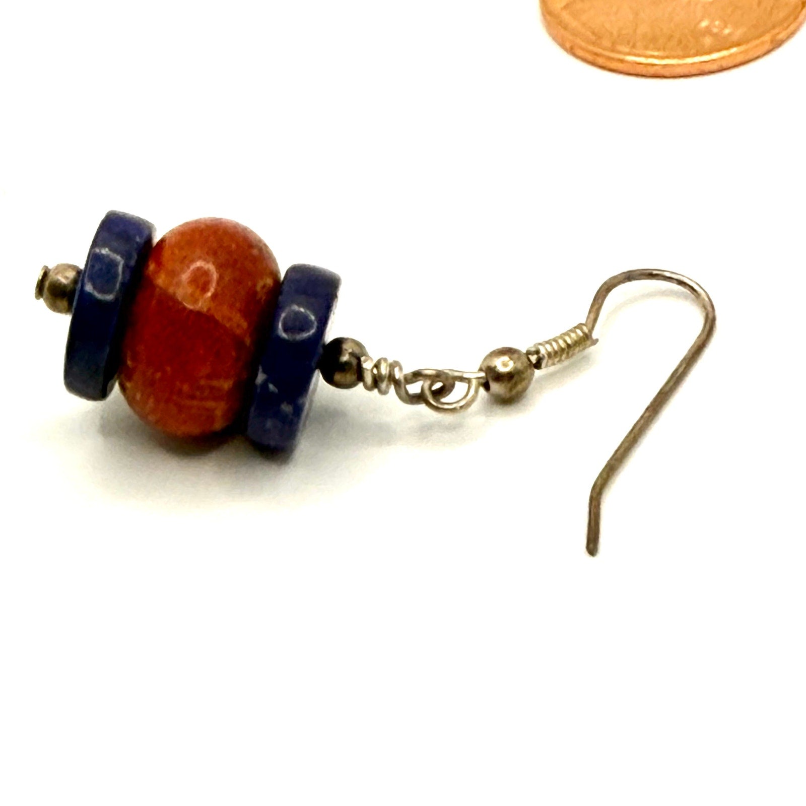Vintage 90s Blue Lapis Red Sponge Coral Beaded Drop Earrings