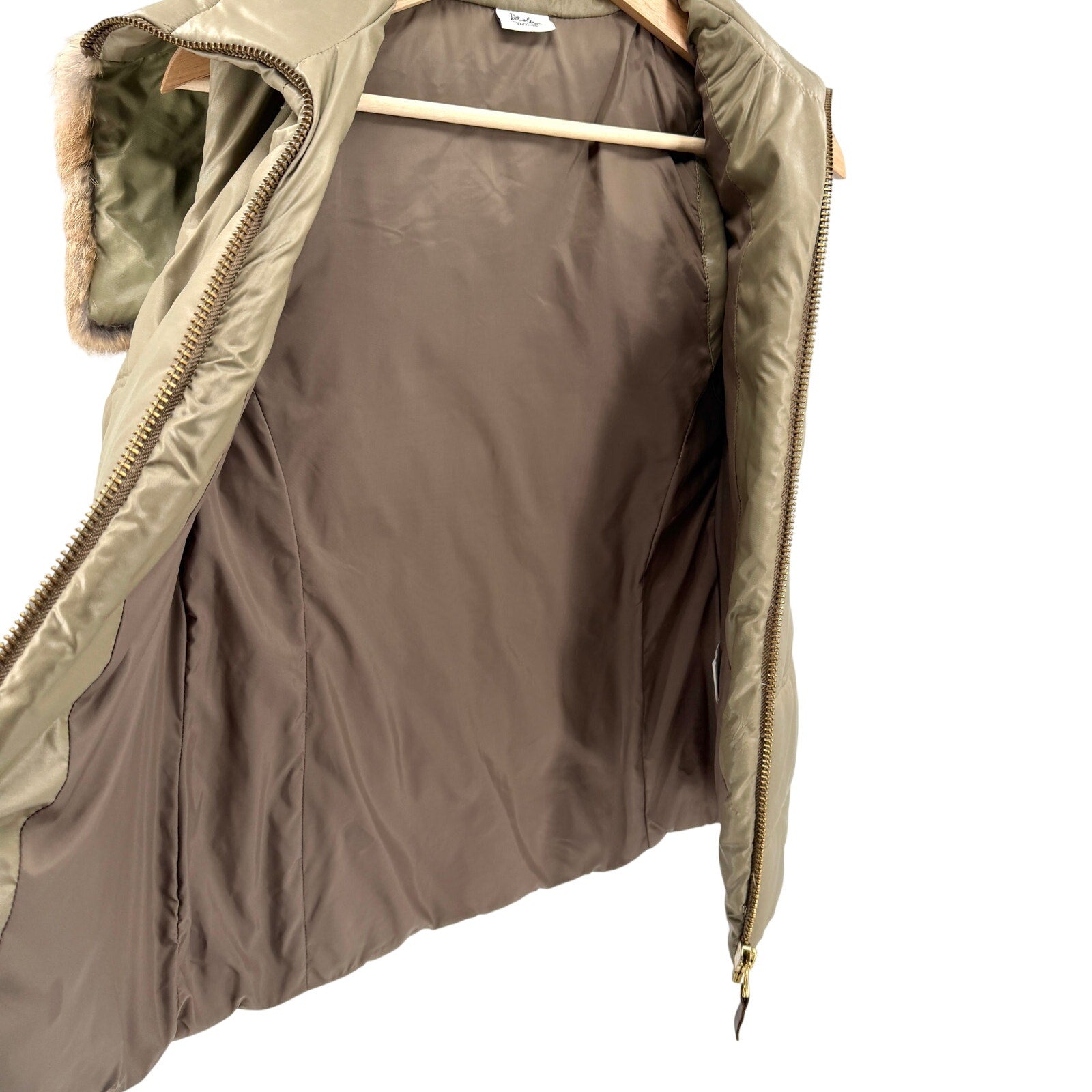 Vintage Y2K Daslu Olive Rabbit Fur Collar Puffer Vest