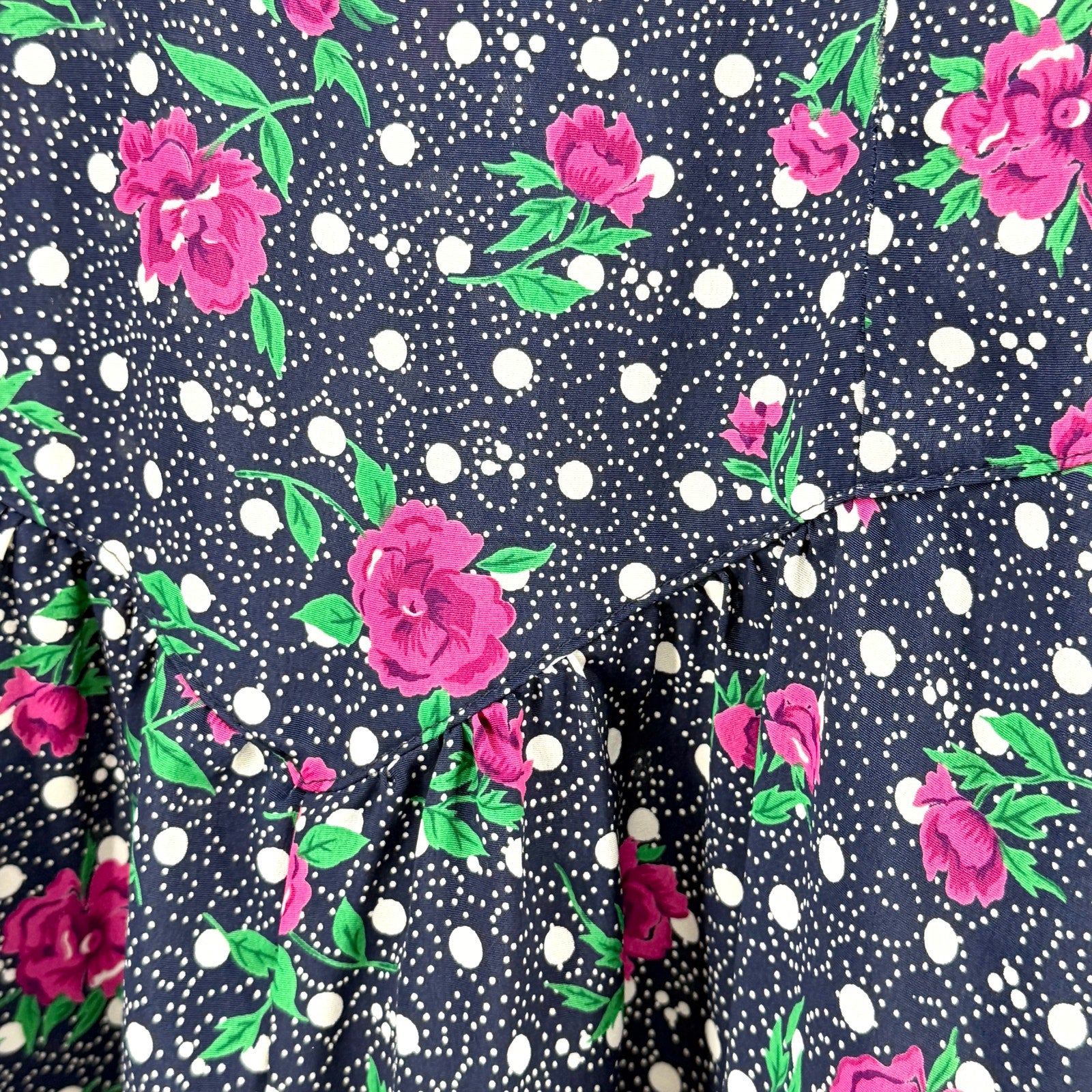 Vintage 80s Blue Floral Polka Dot Sweetheart Dropped Waist Sailboat Collar Dress