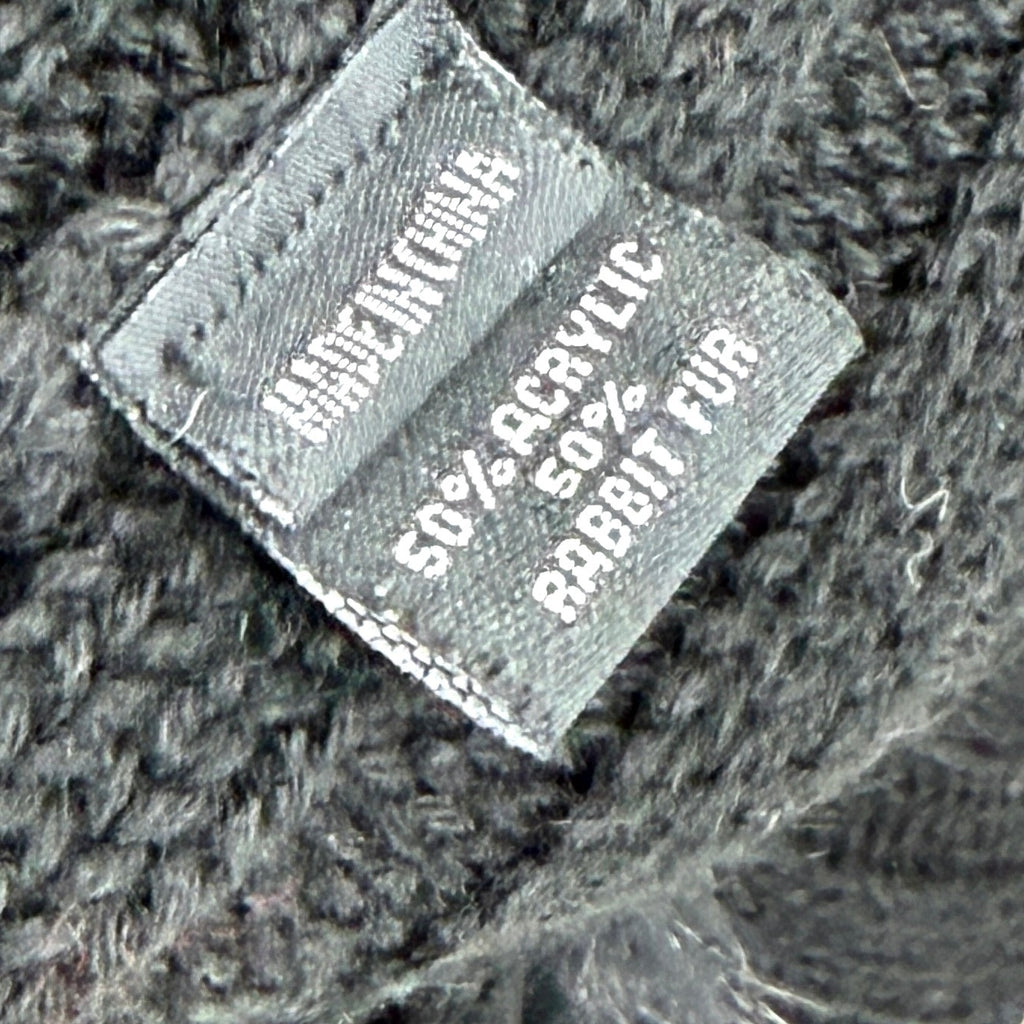 Vintage Y2K Fantazia Black Genuine Rabbit Fur Boho Fringe Self Tie Sweater Vest