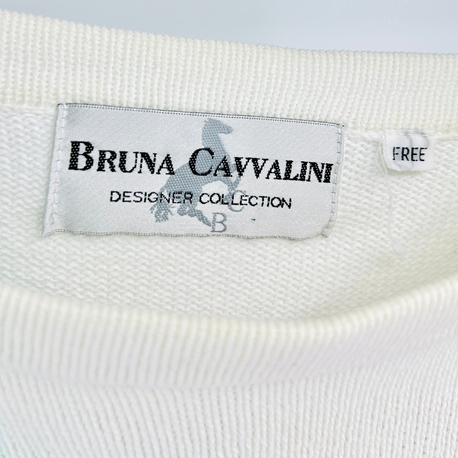 Vintage 90s Bruna Cavvalini White 100% Cotton Geometric Letter Print Sweater