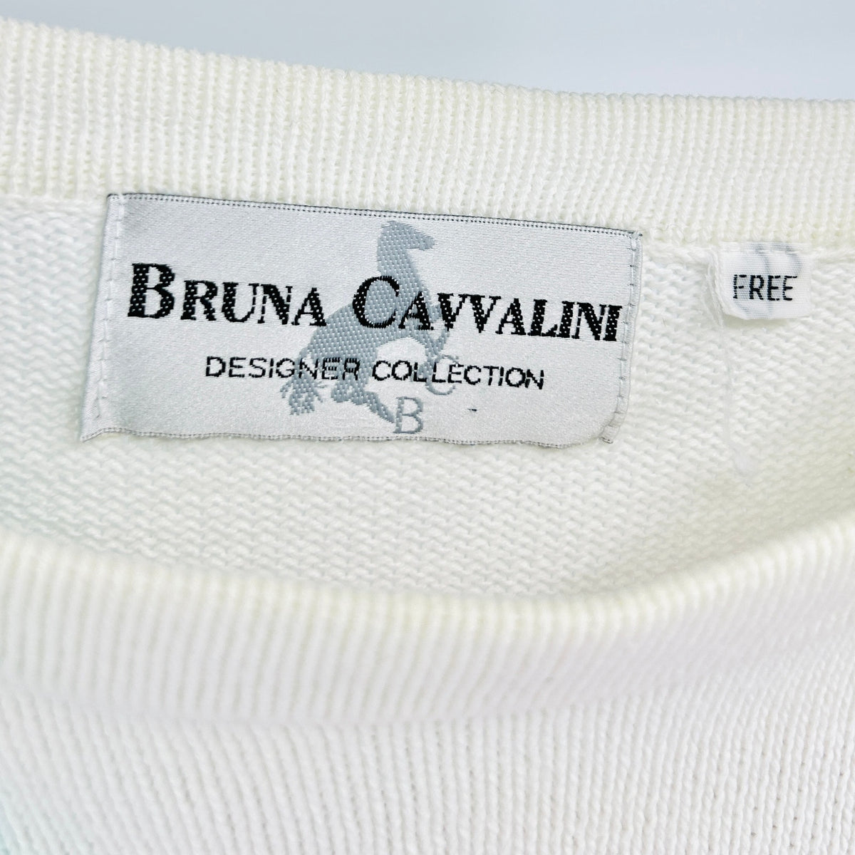 Vintage 90s Bruna Cavvalini White 100% Cotton Geometric Letter Print Sweater