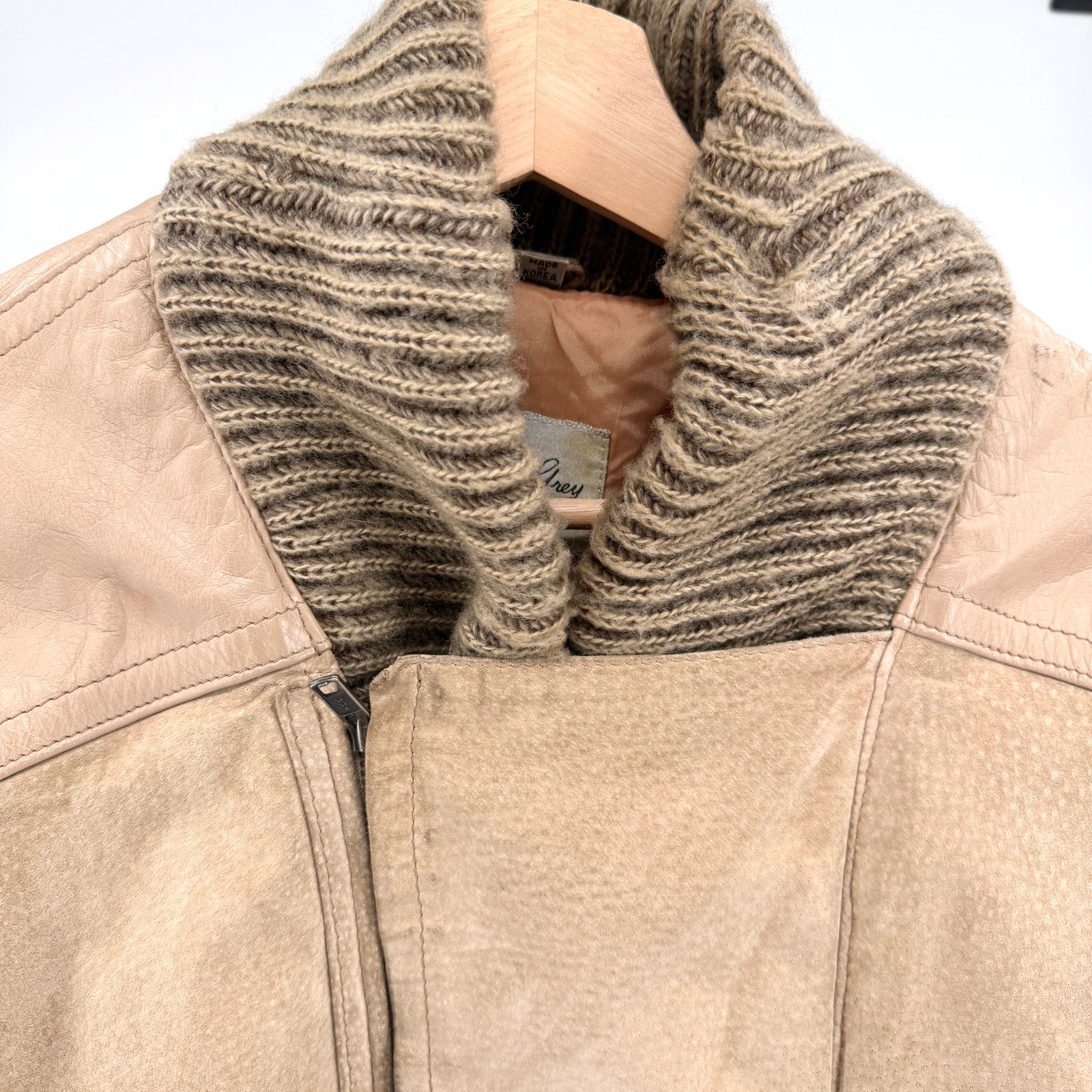 Vintage 80s Jonathan Grey Tan Genuine Leather Suede Bomber Jacket