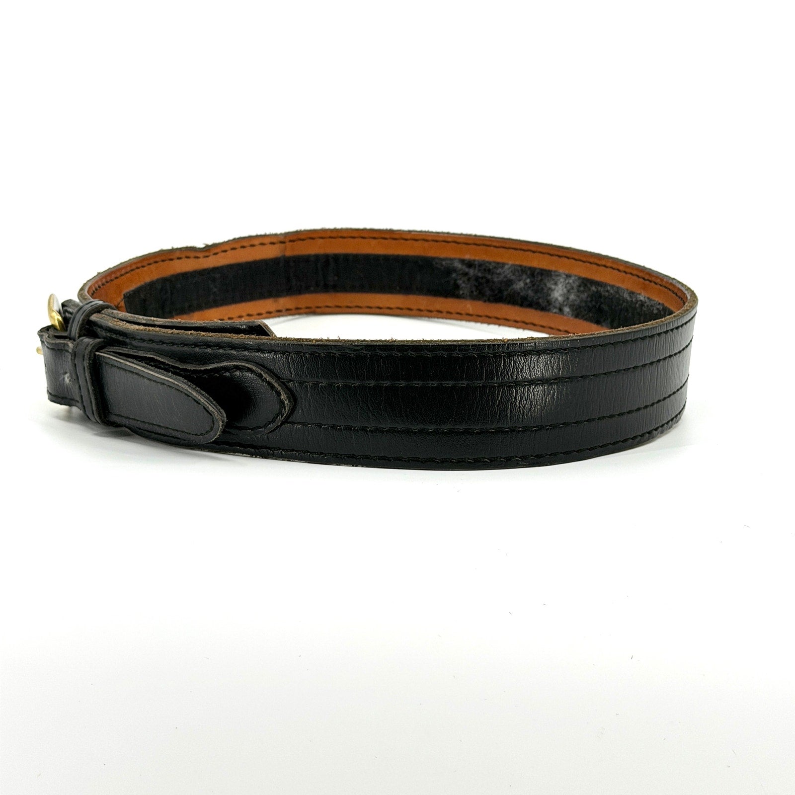 Vintage Y2K Safariland Black Genuine Leather Solid Brass Buckle Wide Duty Belt