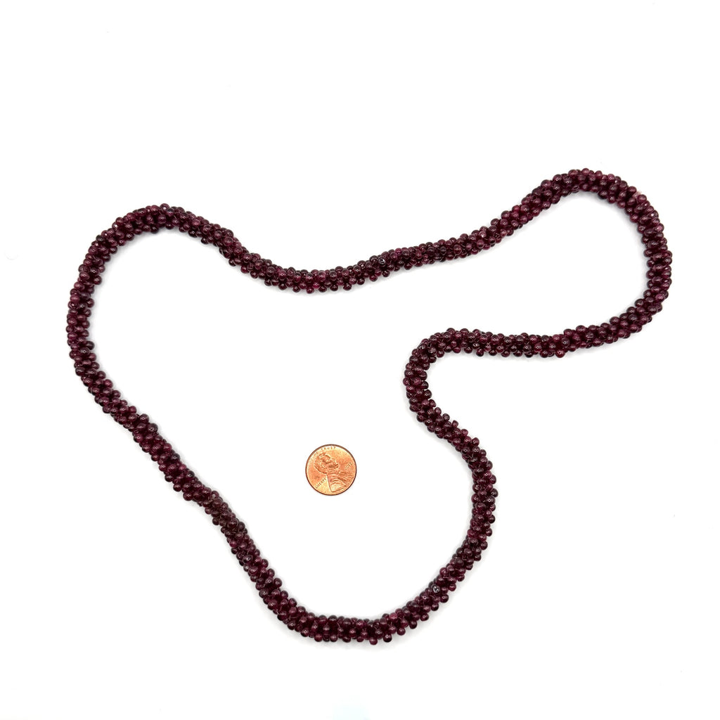 Vintage 90s Deep Red Garnet Woven Seed Bead Continuous Strand Necklace