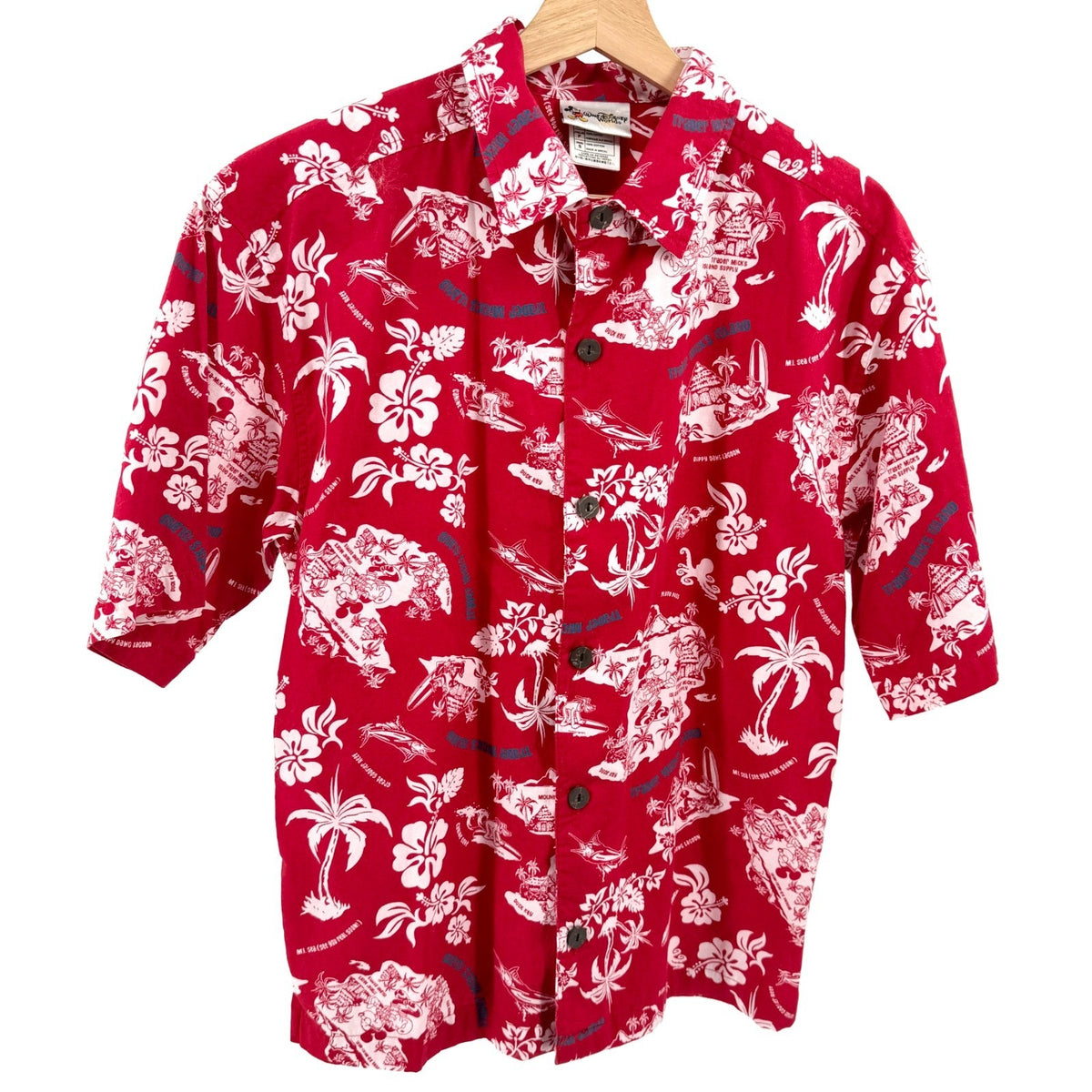 Vintage 90s Walt Disney World Trader Mick's Surf Gear Red Mickey Aloha Shirt