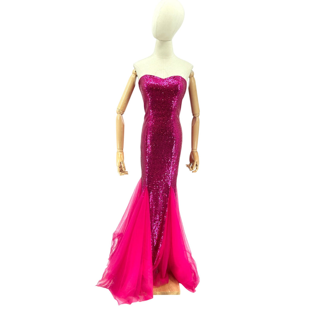 Vintage Y2k Custom Pink Sequin Mermaid Strapless Structured Gown