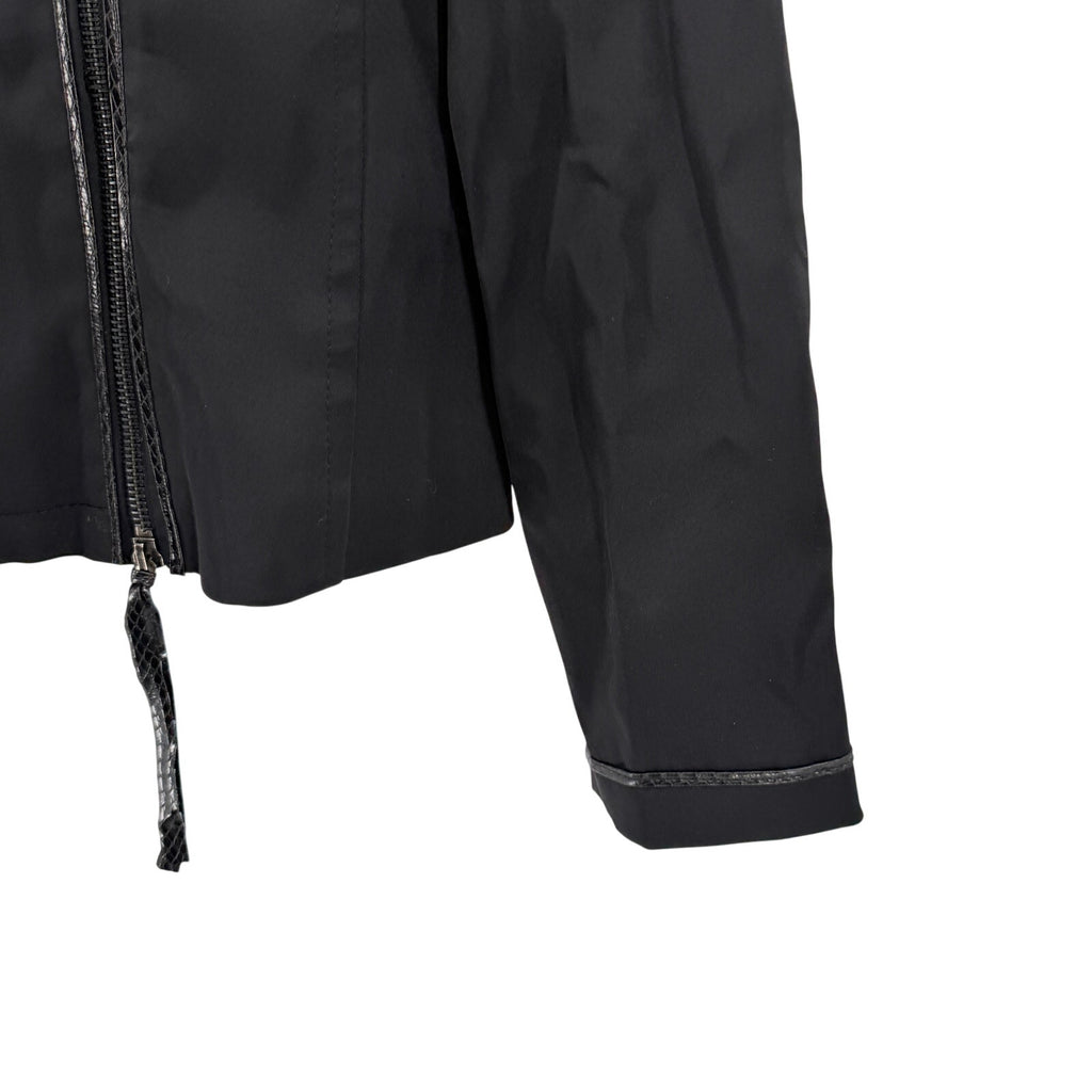 Vintage Y2K Sharagano Black Satin Snakeskin Trim Double Zip Moto Jacket