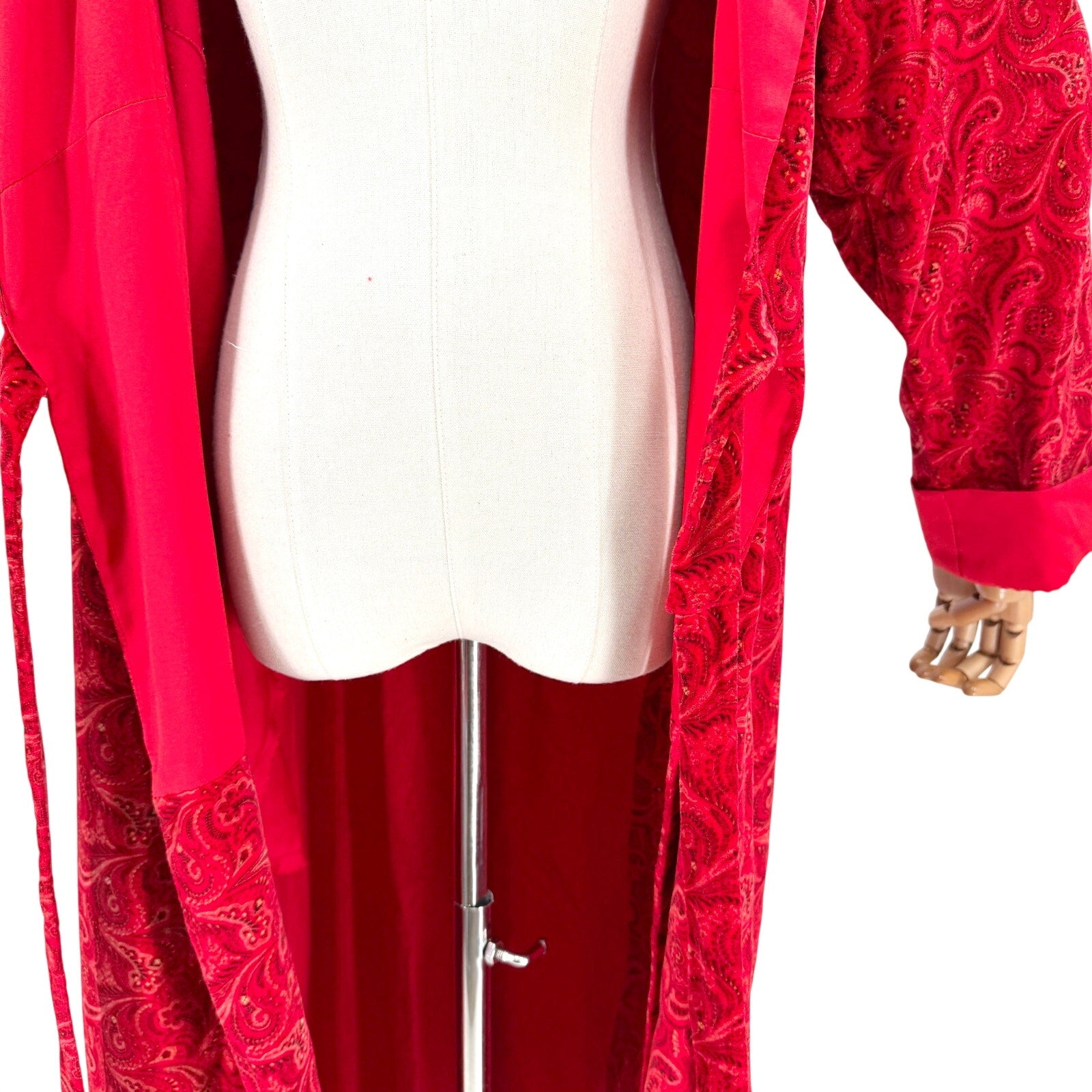 Vintage 80s Handmade Red Paisley Velvet Robe Dressing Gown
