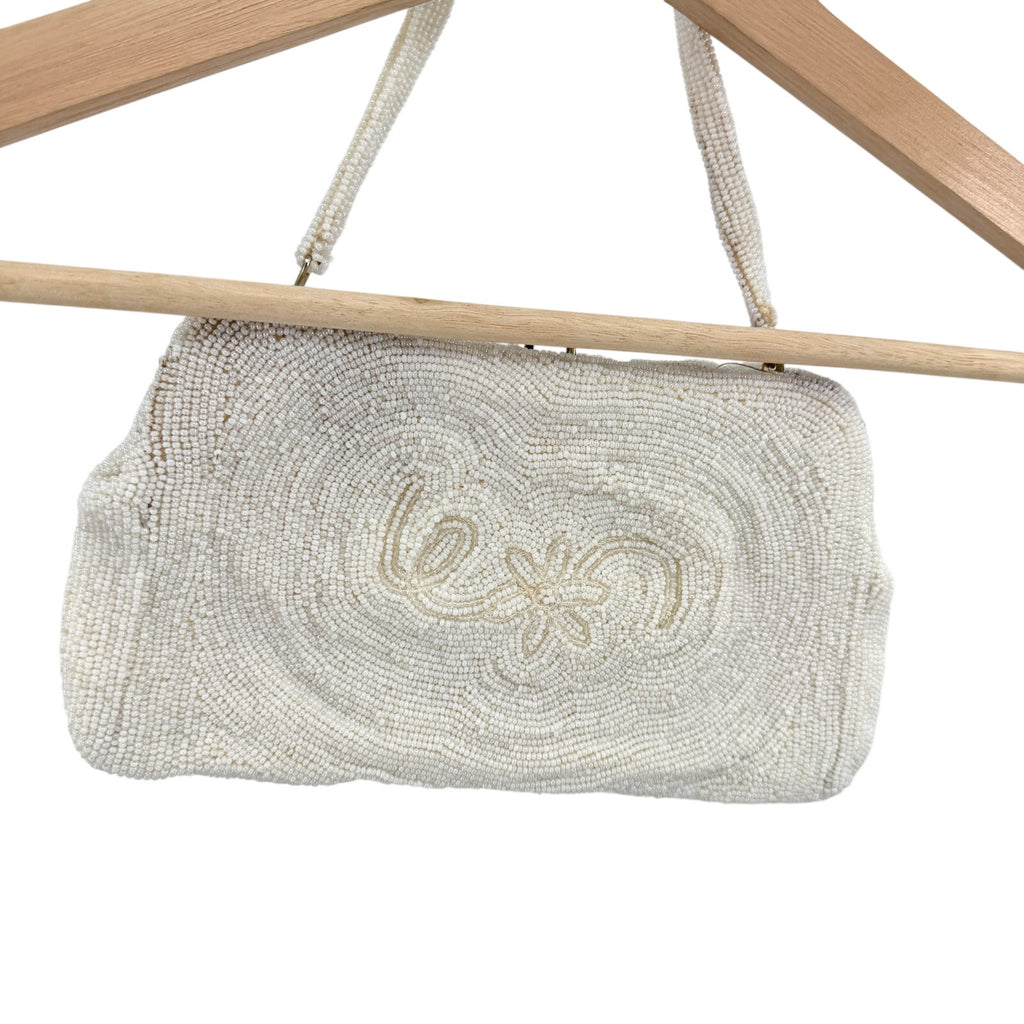 Vintage 1950s Japan Ivory Beaded Floral Evening Bag