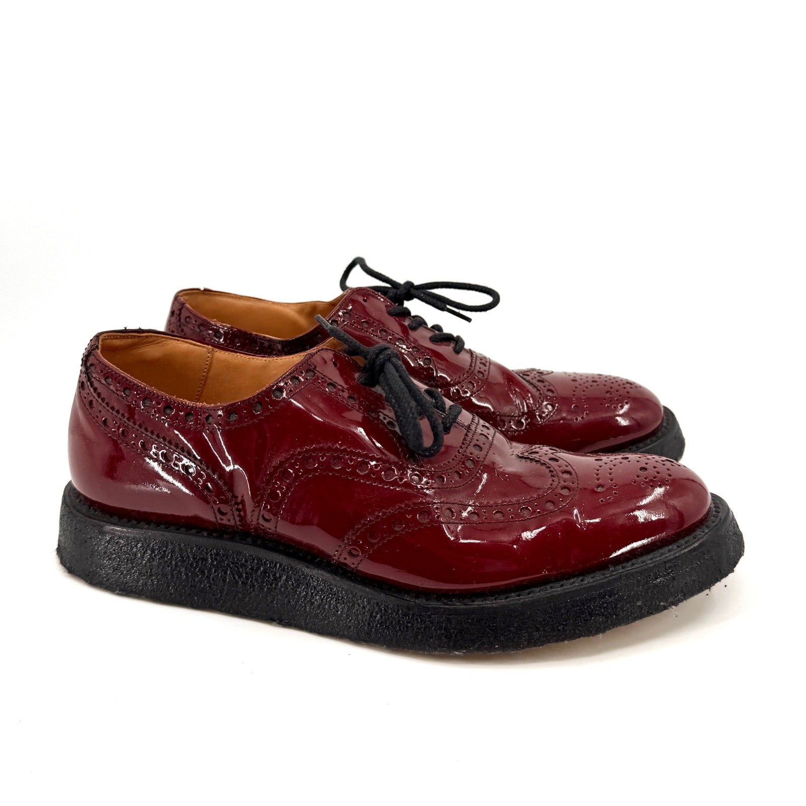 Vintage 90s Nepco Footwear Red Patent Leather Wingtip Platform Brogues