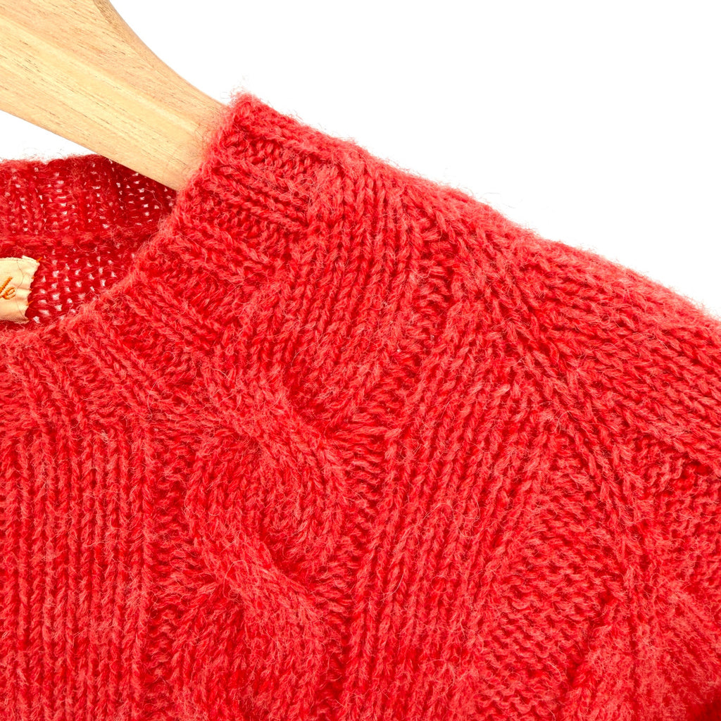 Vintage 60s Custom Made Red Wool Cable Knit Crewneck Sweater