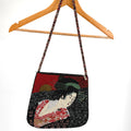 Vintage 90s Chicos Black Red Asian Geisha Portrait Fully Beaded Handbag