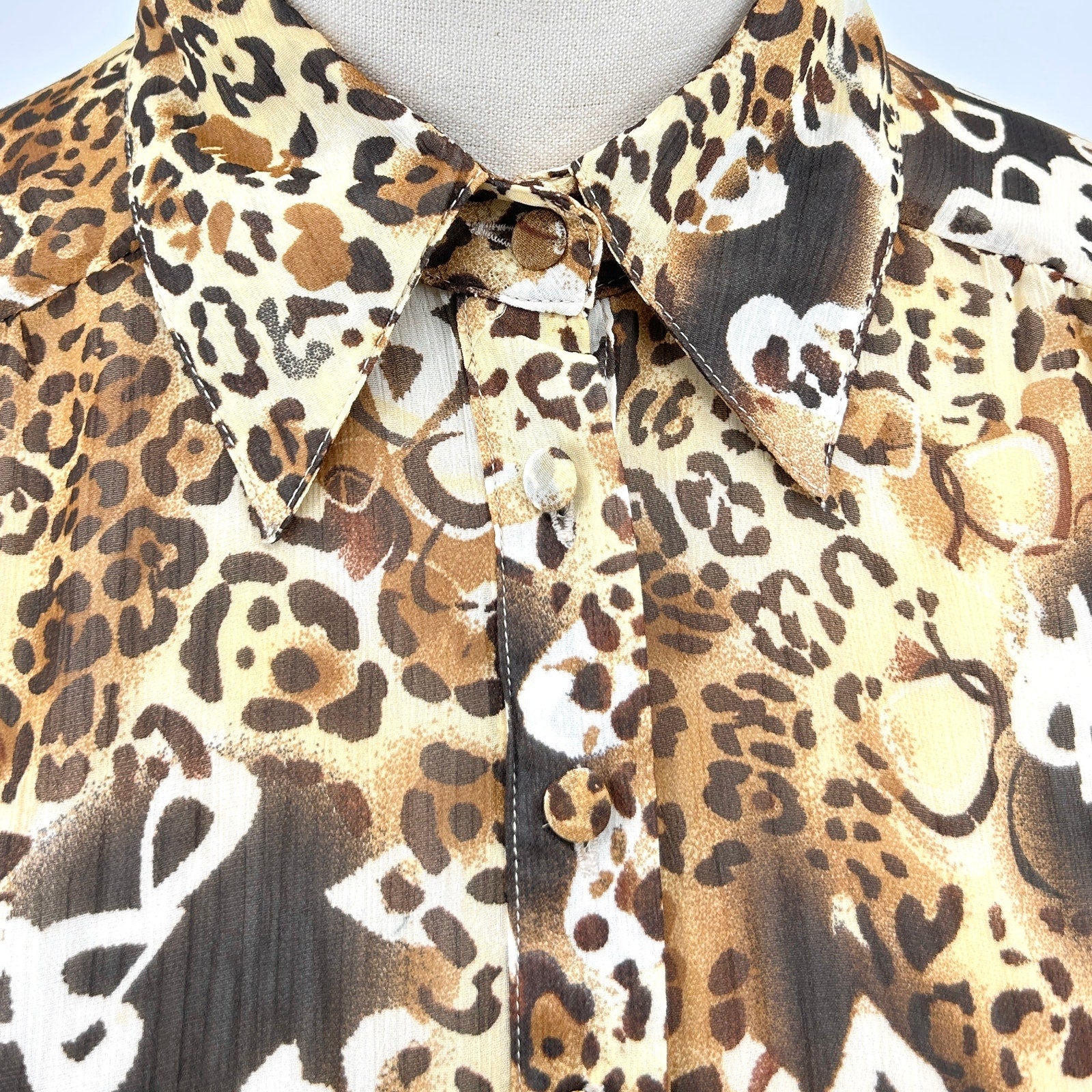 Essentials by Milano Leopard Print Sheer Peplum Blouse