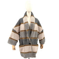 en THREAD Gray Tan Striped Oversized Cocoon Duffel Coat