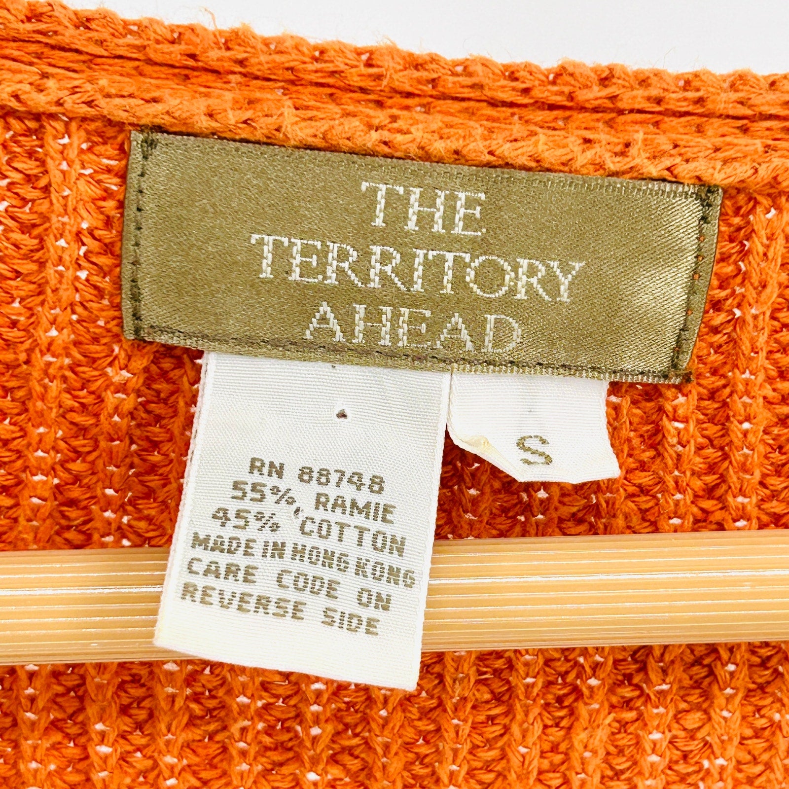 Vintage 90s The Territory Ahead Orange Ramie Cotton Boho Button Sweater