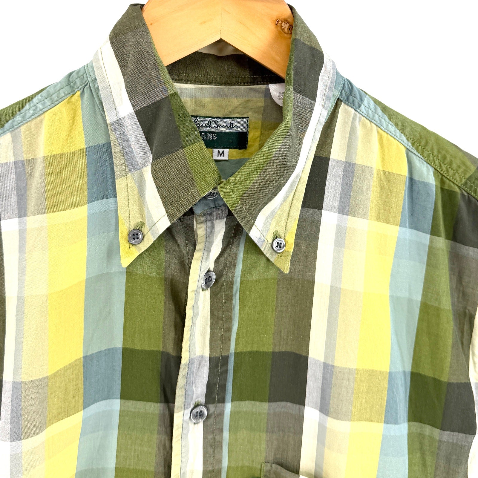 Paul Smith Green Yellow Plaid 100% Cotton Button Down Shirt