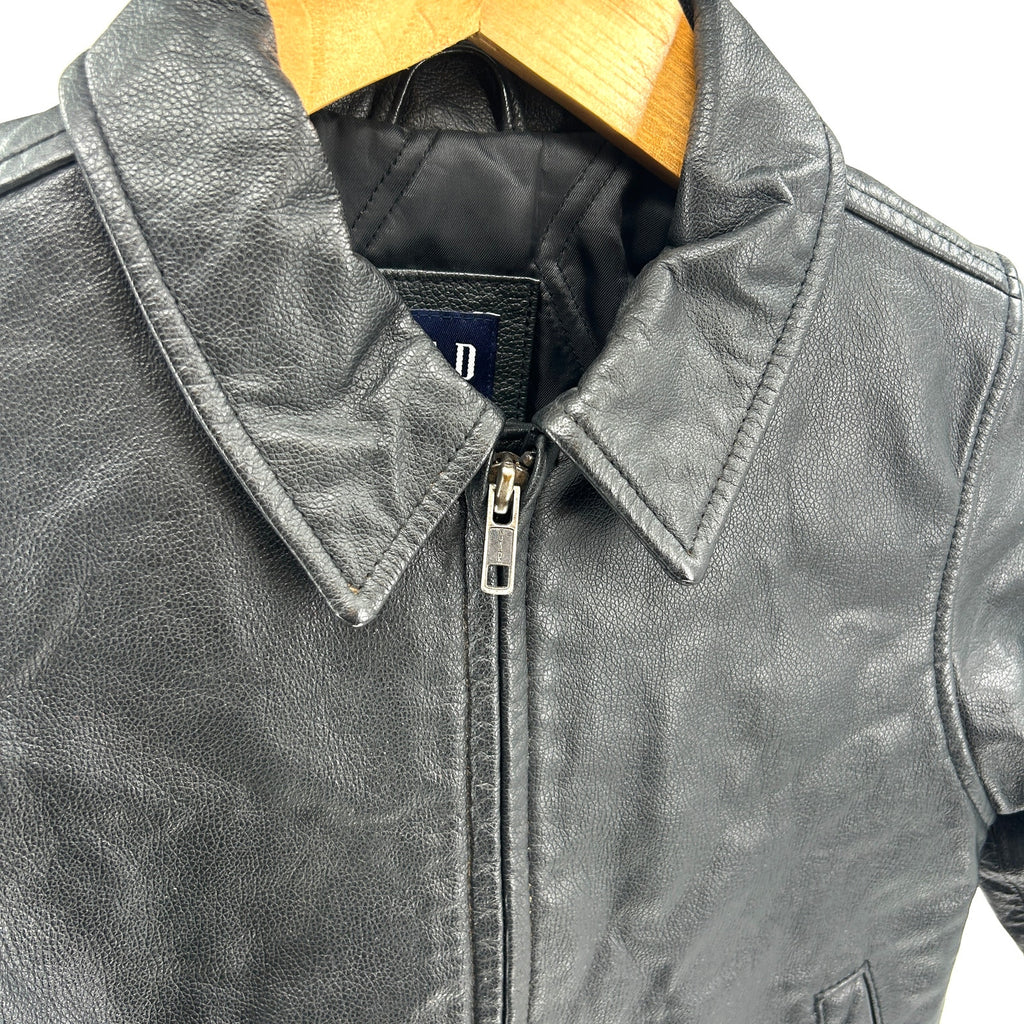 Vintage Y2K GAP Black Genuine Leather Minimalist Kids Moto Jacket