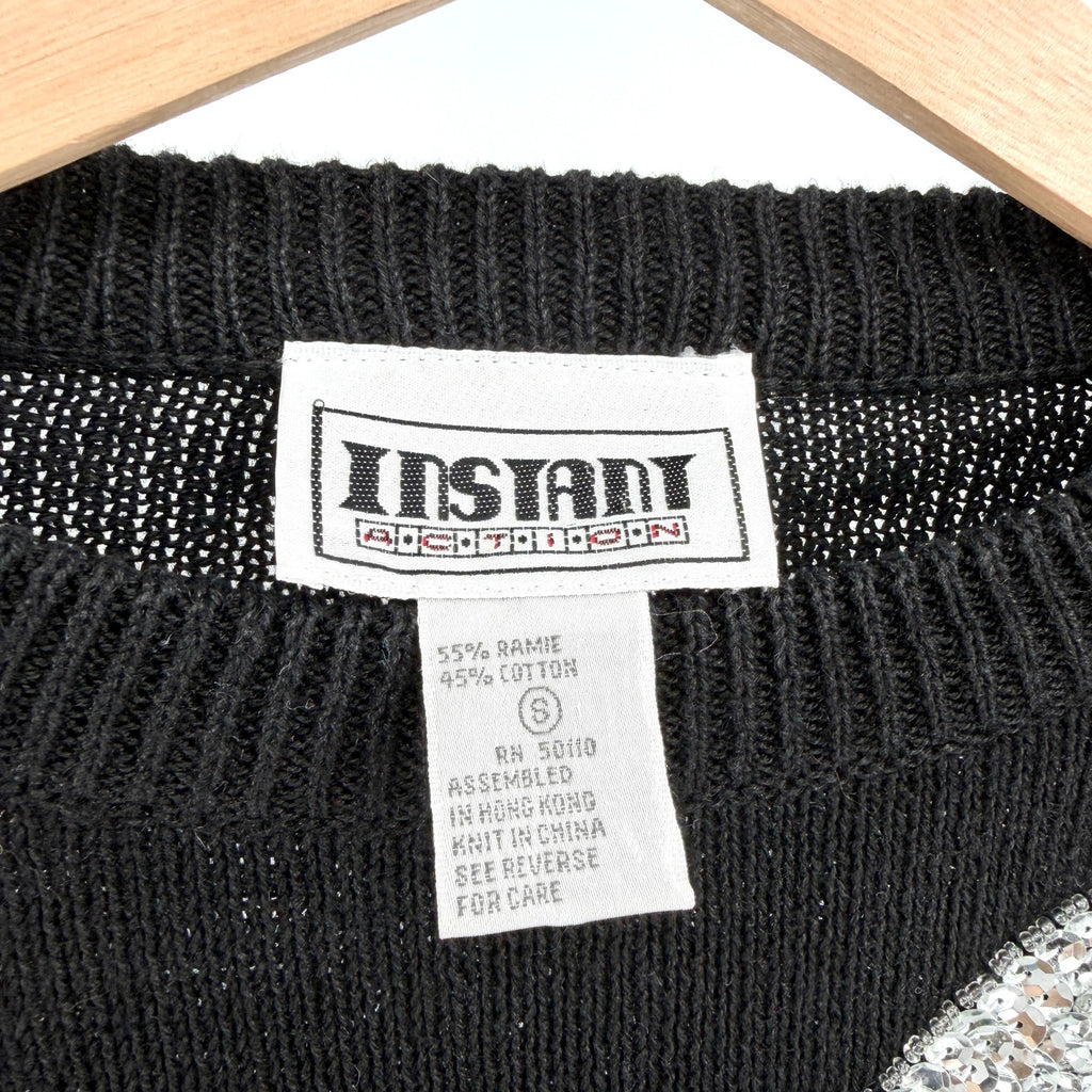 Vintage 90s Instant Black Sequin Playing Cards Casino Novelty Sweater
