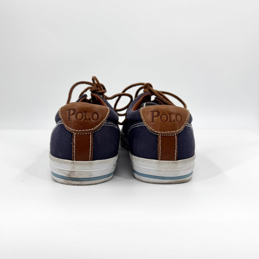 Polo Ralph Lauren Vaughn Navy Blue Leather Trim Pony Logo Sneakers