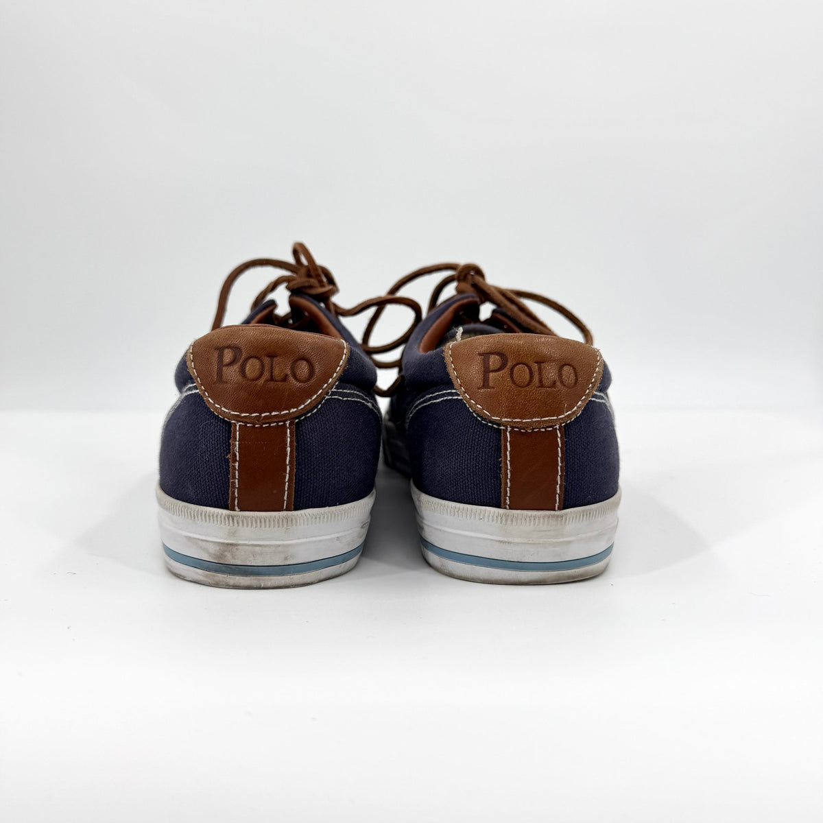 Polo Ralph Lauren Vaughn Navy Blue Leather Trim Pony Logo Sneakers