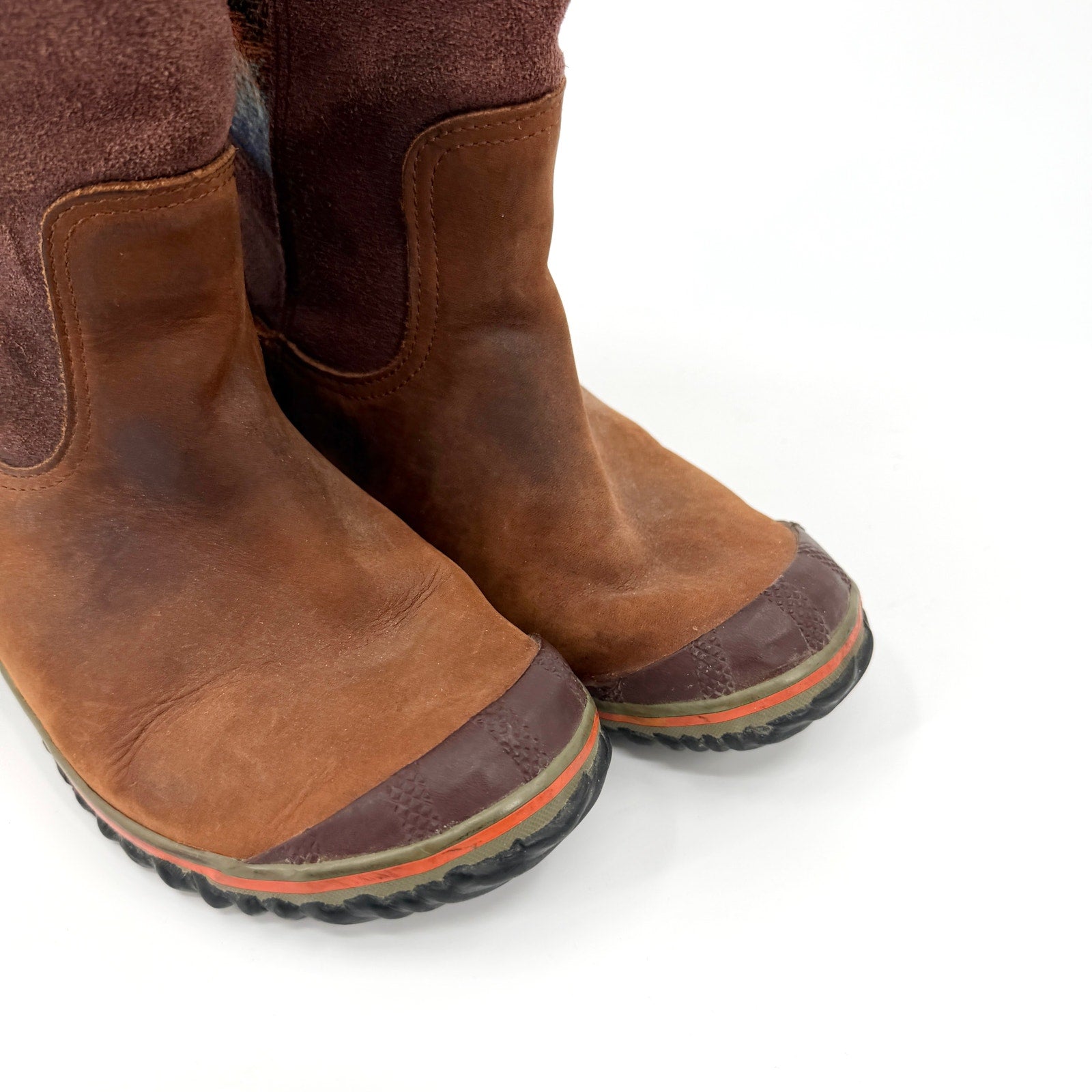 Sorel Brown Genuine Leather Suede Southwestern Woven Pull On Boots