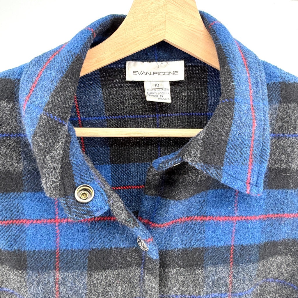 Vintage 90s Evan-Picone Blue Plaid Snap Front Flannel Jacket