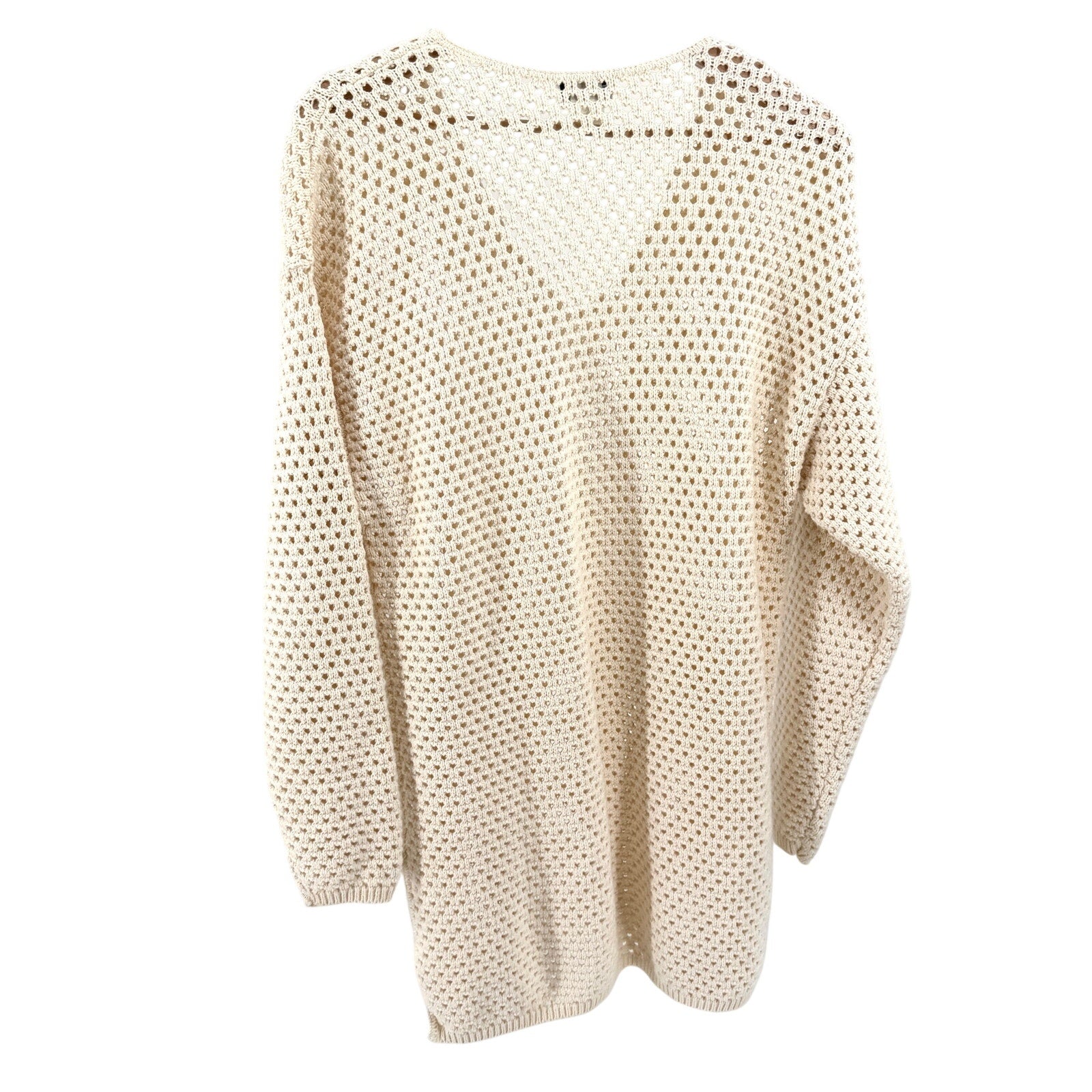 Vintage 90s Ziki Cream 100% Cotton Crochet Knit Boho Tunic Sweater