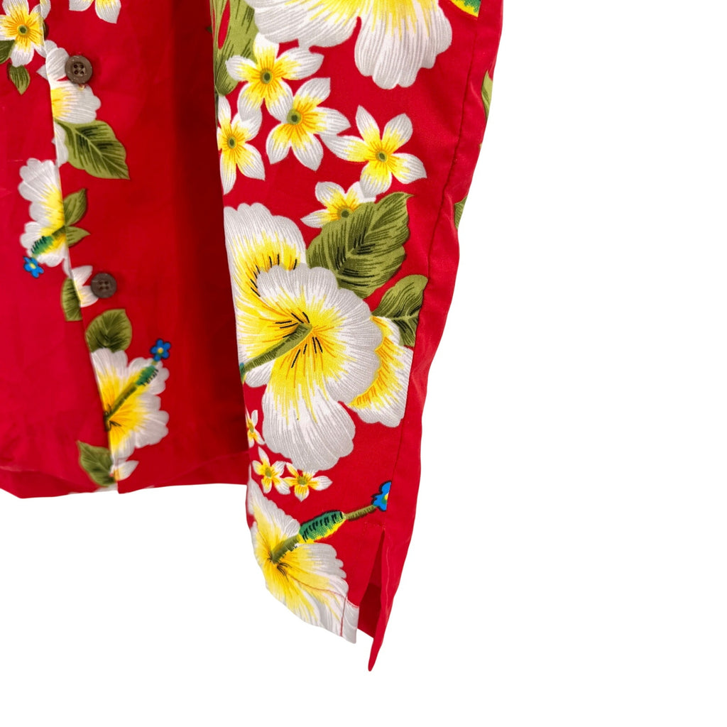 Alvish Red Yellow White Tropical Floral Hawaiian Short Sleeve Shirt