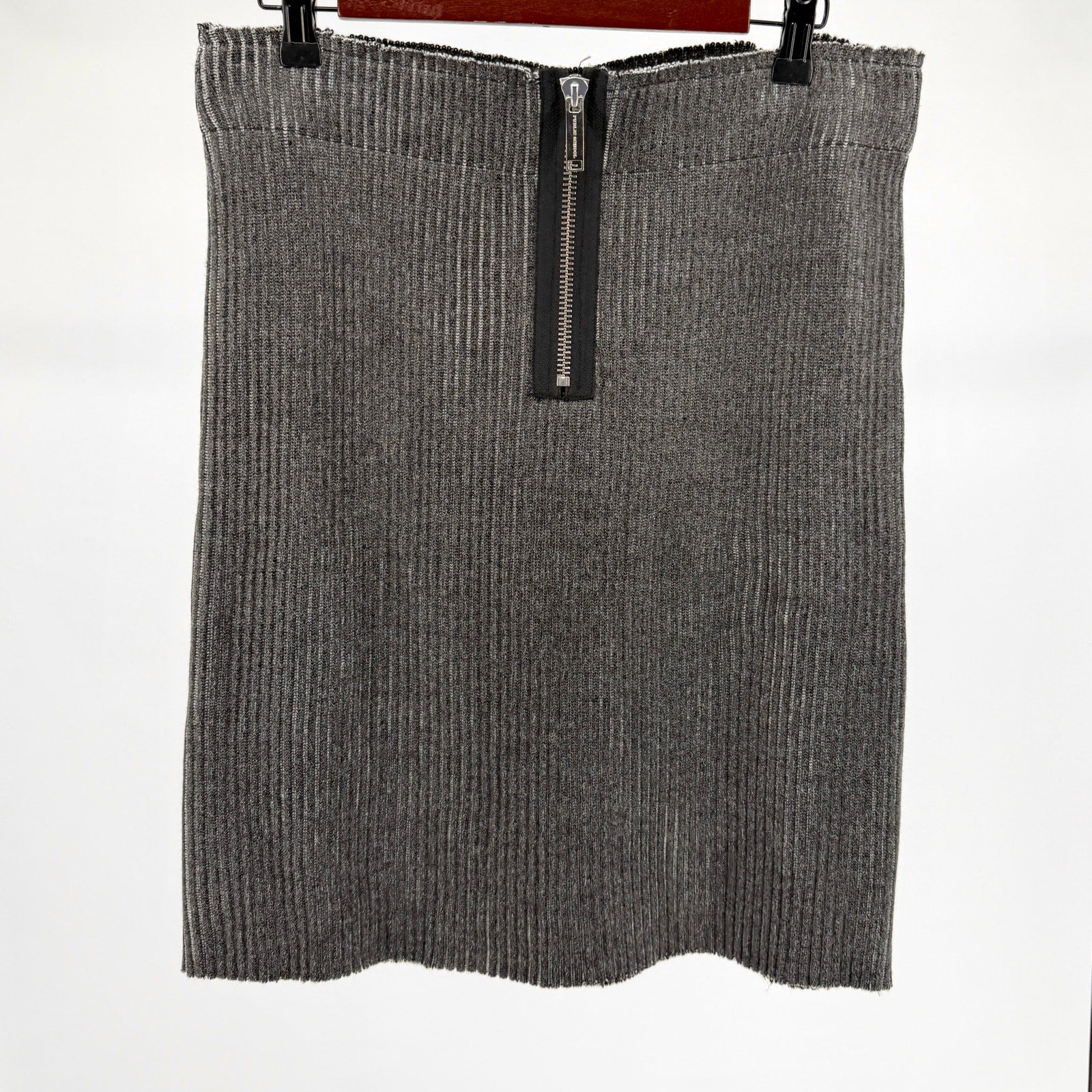 Public School New York Grey Ribbed Knit Zip Front Mini Skirt