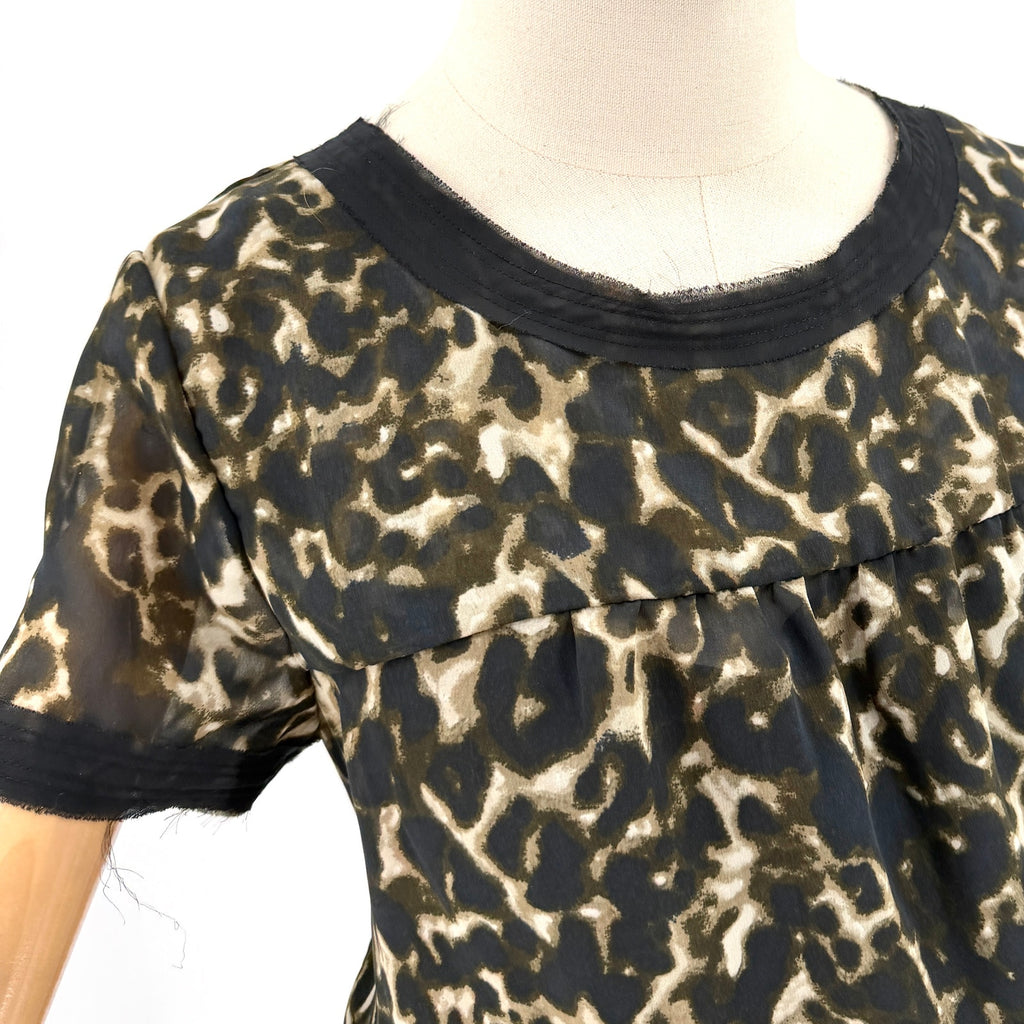 Converse One Star Leopard Print Sheer Ruffle Tiered Mini Dress