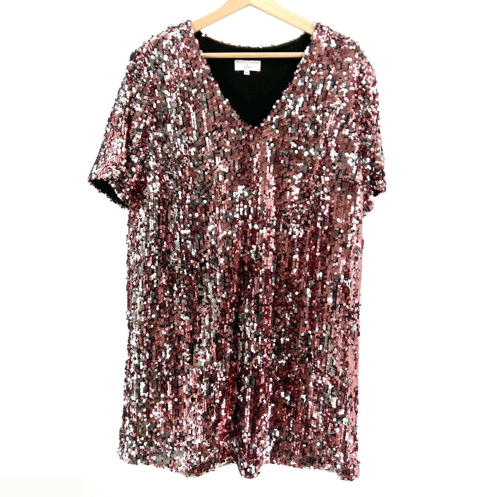 Universal Standard for J.Crew Pink Silver Sequin Jersey Lined Mini Dress
