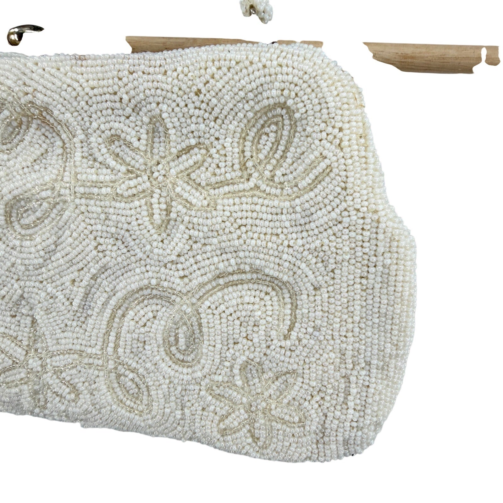 Vintage 1950s Japan Ivory Beaded Floral Evening Bag