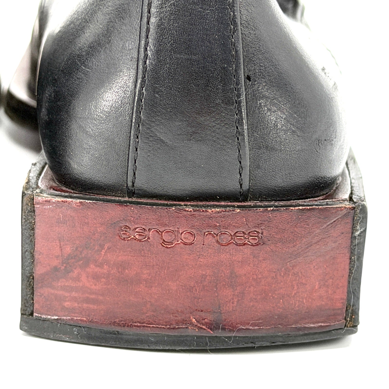 Vintage 90s Sergio Rossi Black Genuine Leather Square Toe Buckle Shoes