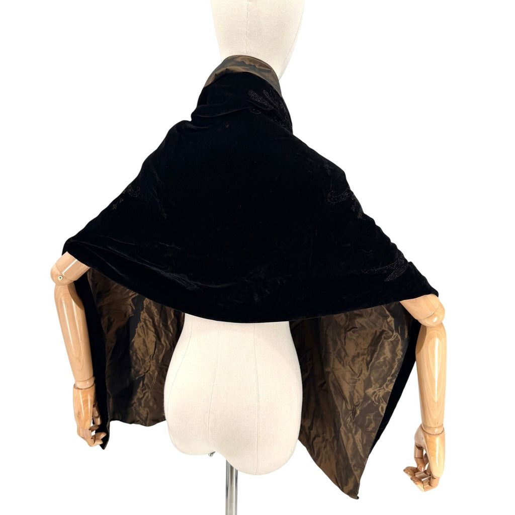 Vintage 90s Black Velvet Bronze Iridescent Wrap Glitter Formal Shawl Wrap