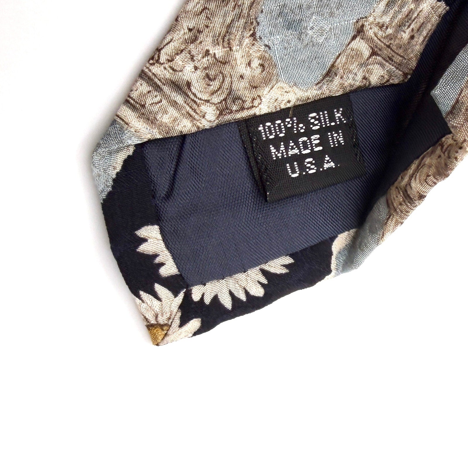 Vintage 90s Structure Blue Silk Architectural Column Daisy Necktie