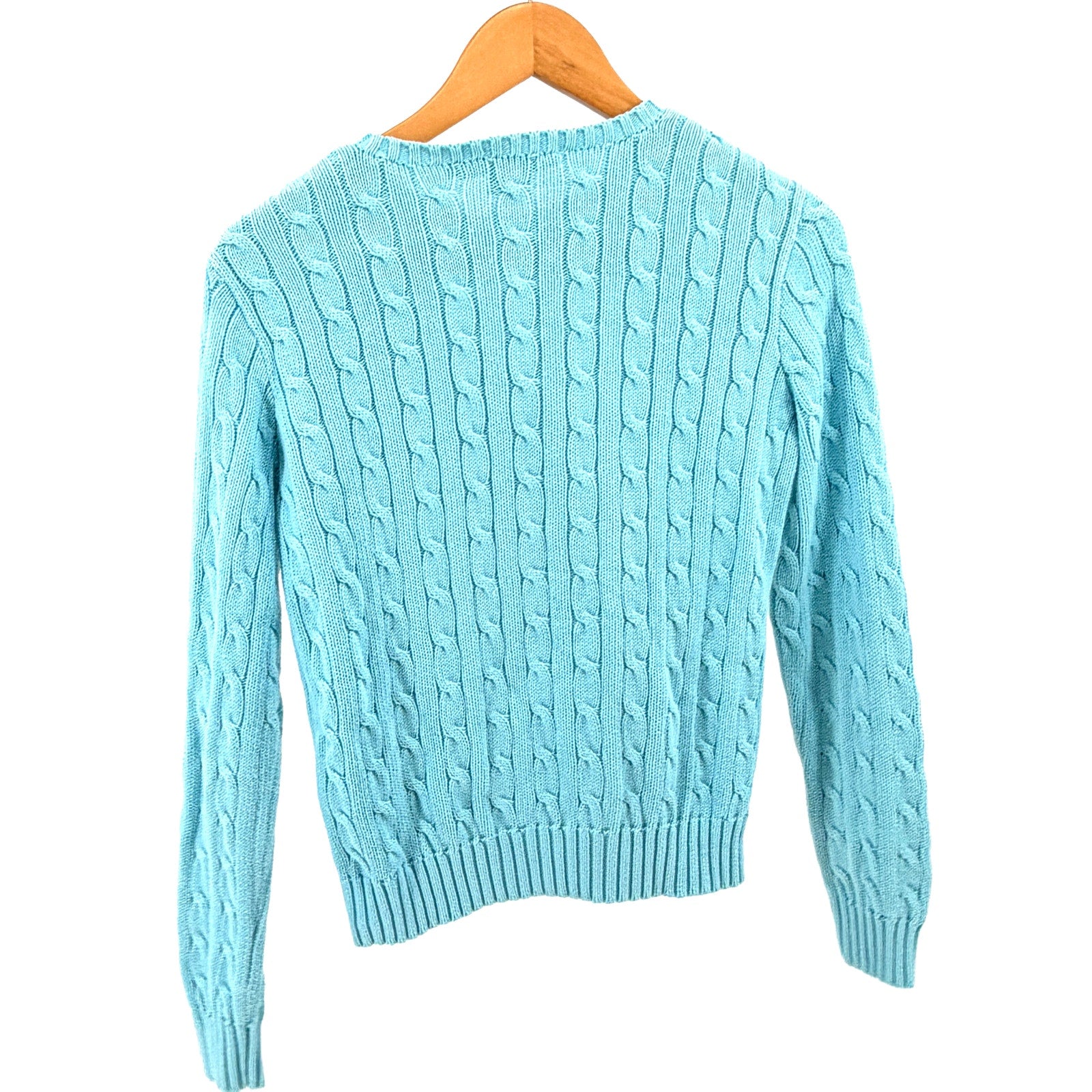 Vintage Y2K Ralph Lauren Light Blue 100% Cotton Cable Knit Sweater