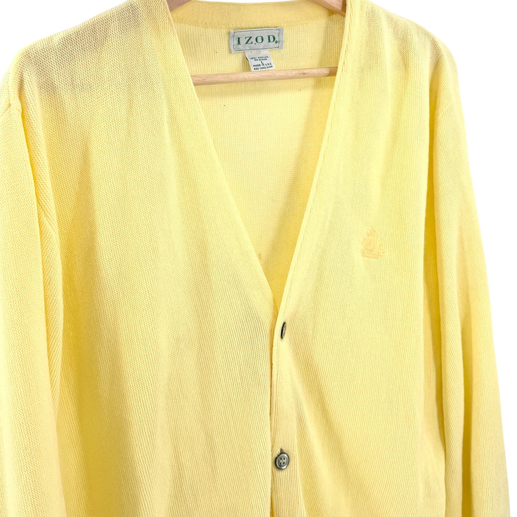 Vintage 70s IZOD Yellow Golf Prep V-Neck Knit Button Cardigan Sweater