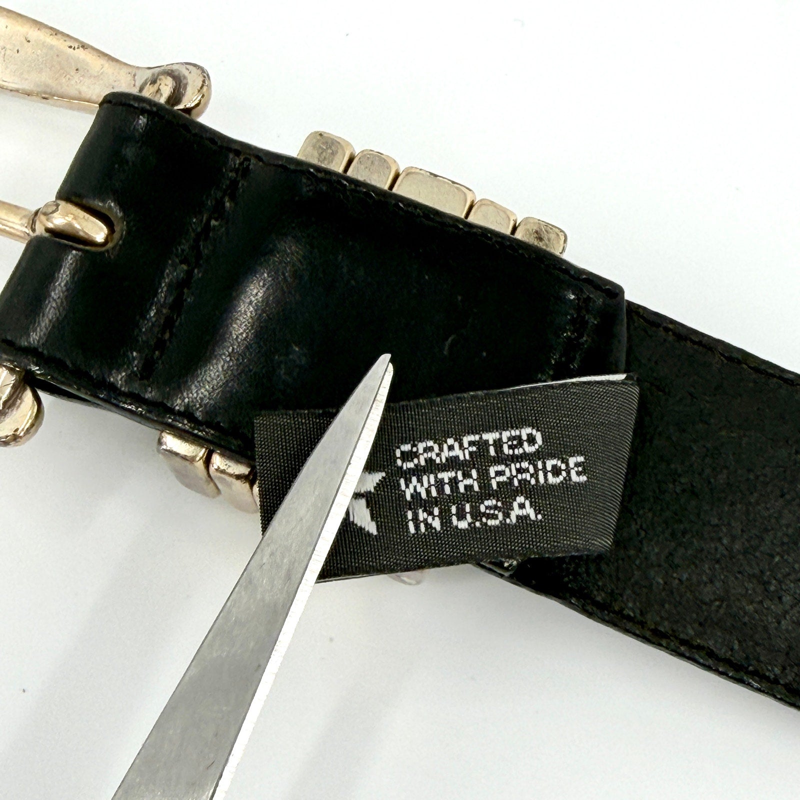 Vintage 90s Brighton Black Genuine Leather Silver Buckle Belt