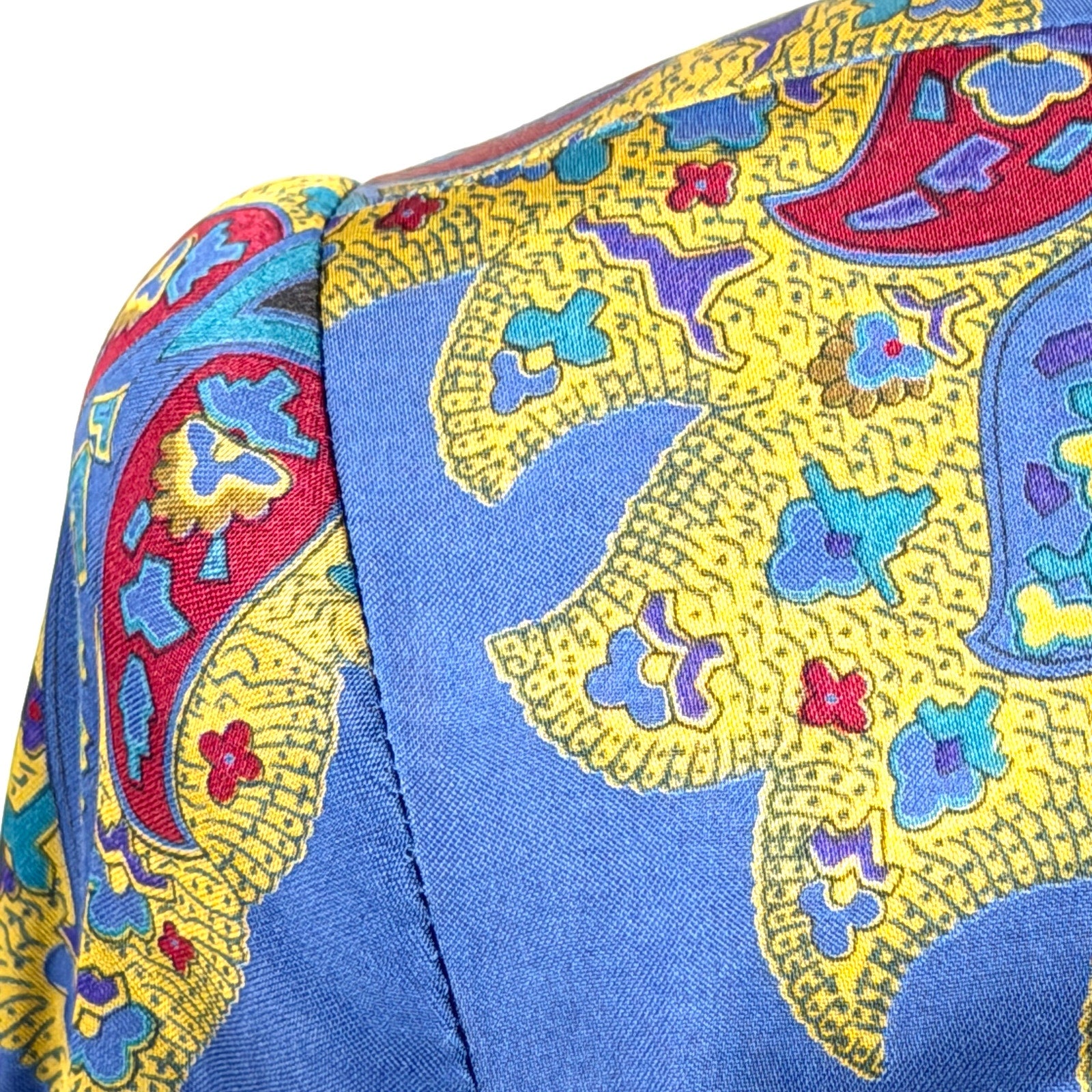 Vintage 80s Liz Claiborne Blue Purple Satin Smoking Jacket Blazer