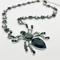 Vintage y2k Pier 1 Imports Silver Black Rhinestone Spider Pendant Necklace