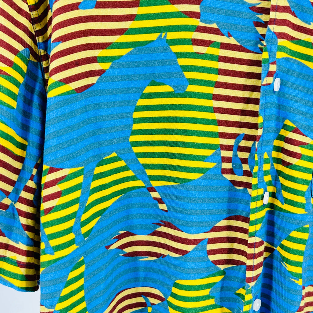 Wrangler Multicolor Western Cowboy Trippy Horse Print Striped Shirt
