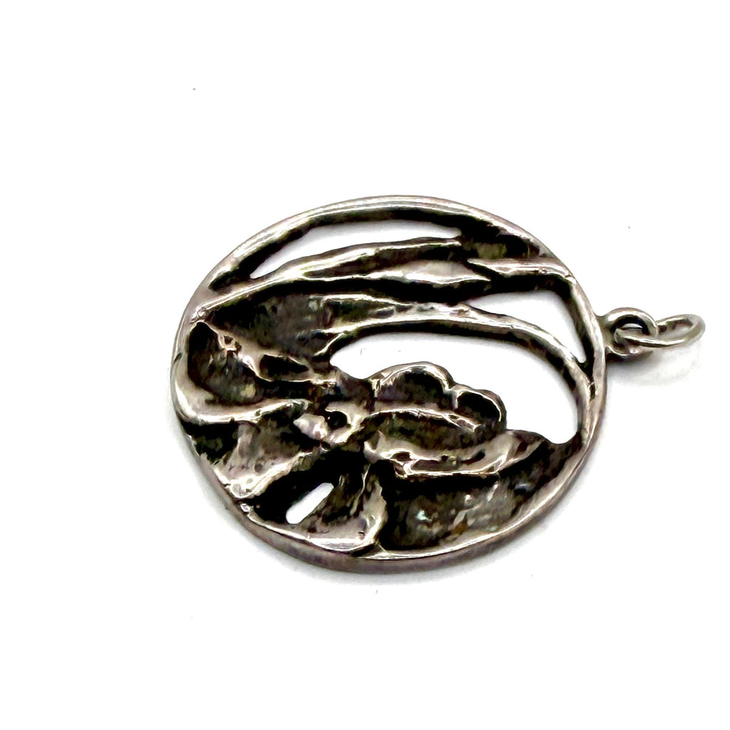 Vintage 70s Unbranded Sterling Silver Art Nouveau Cut Out Iris Flower Pendant