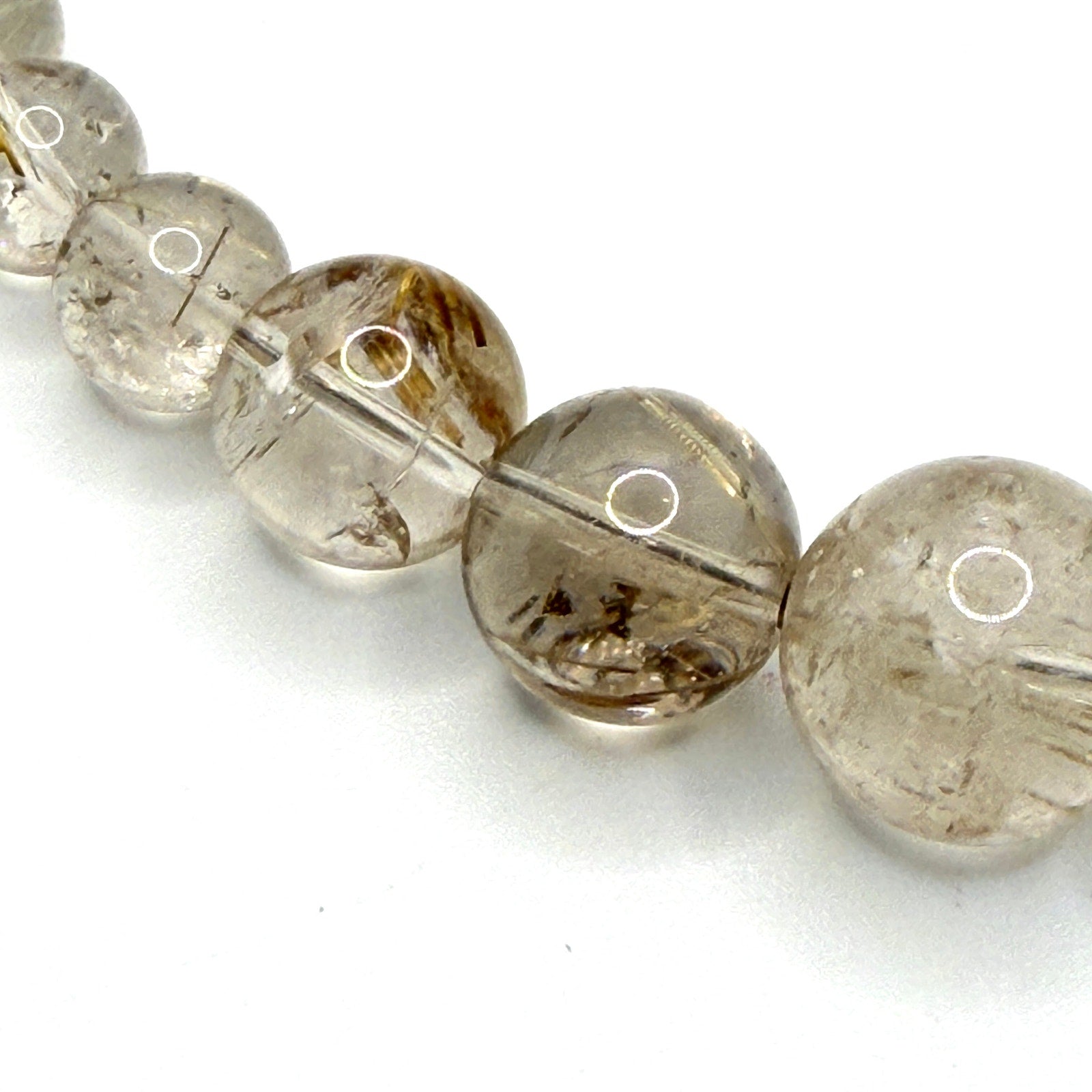 Vintage 90s Rutilated Quartz Graduated Bead Sterling Toggle Necklace