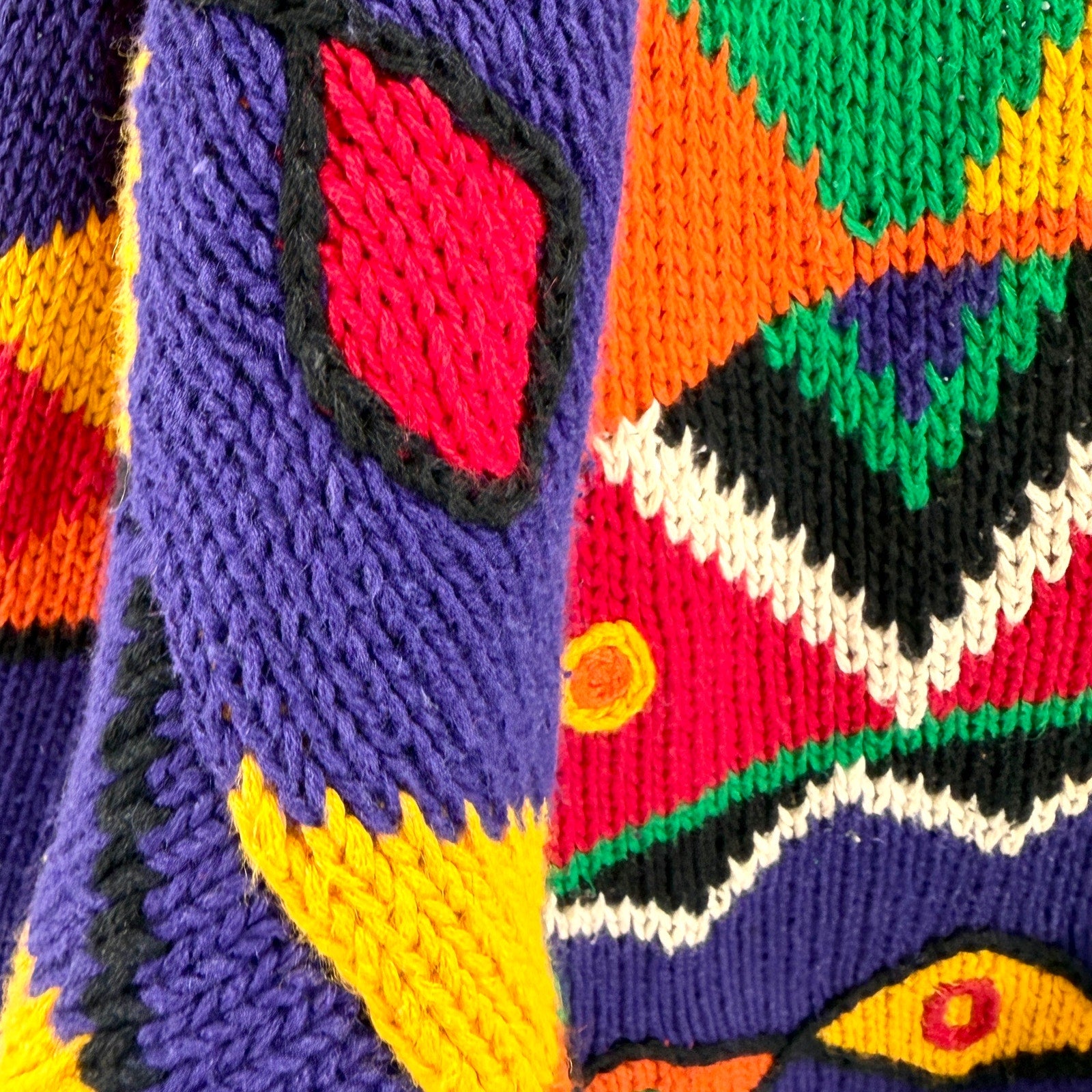 Vintage 90s Santoria Multicolor Geometric Oversized Knit Cardigan Sweater