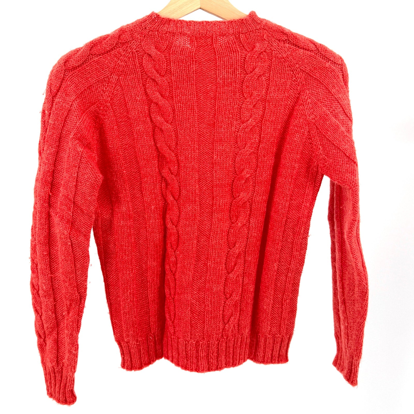 Vintage 60s Custom Made Red Wool Cable Knit Crewneck Sweater