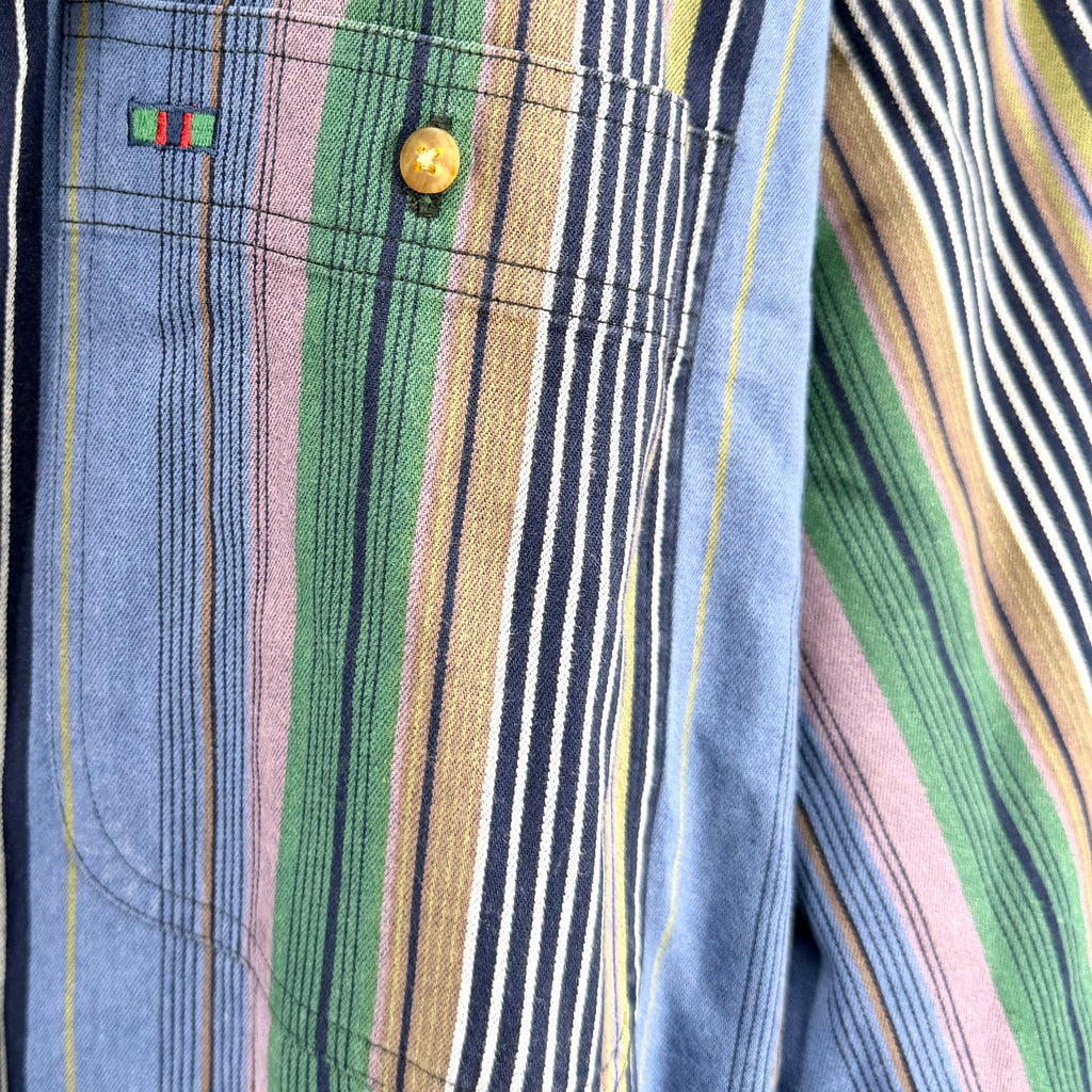 Vintage 90s Colours by Alexander Julian Blue Green Stripe 100% Cotton Shirt