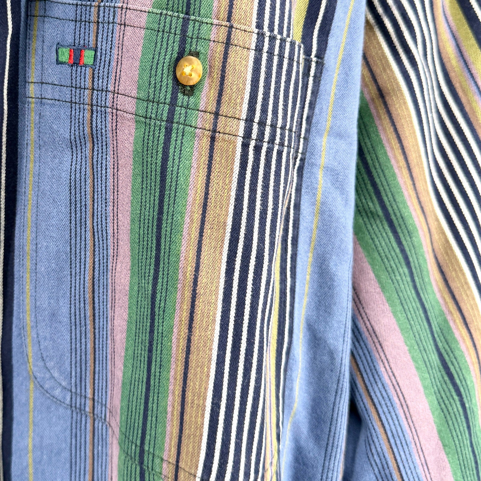 Vintage 90s Colours by Alexander Julian Blue Green Stripe 100% Cotton Shirt