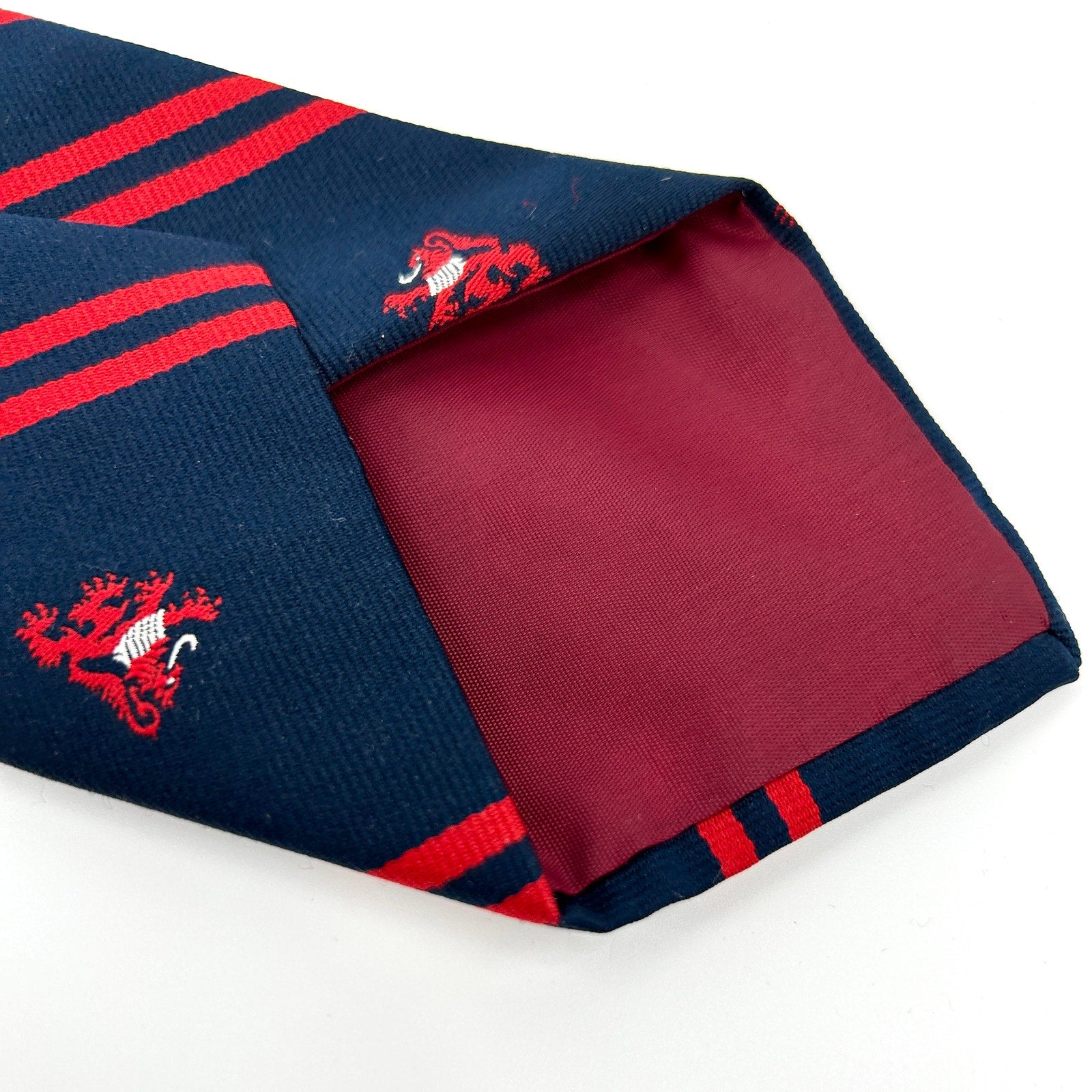 Vintage 80s Navy Red Lion Striped Necktie
